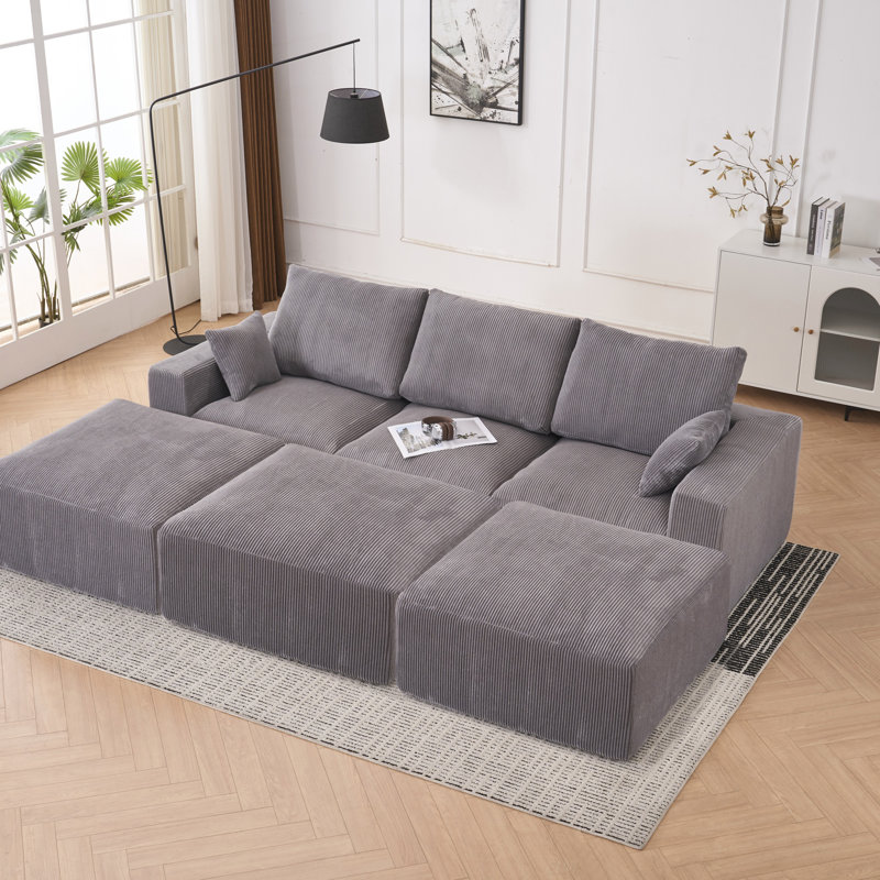 Canapé modulaire Boneless, Velours côtelé gris