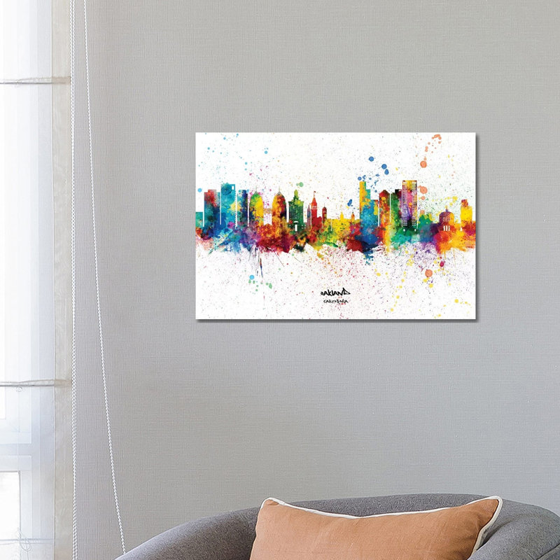 Oakland California Skyline Splash by Michael Tompsett - 1 Piece Wrapped Canvas Painting, 45.72cm H x 66.04cm W