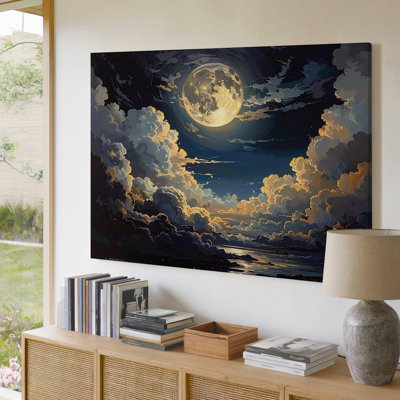 A Vertical Composition Showing A Dramatic Full Moon Emerging Between Swirling Canvas Wall Art Premium Quality Ready To Hang Modern