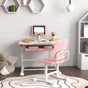 Qaba Kids Desk And Chair Set, Height Adjustable Kids Study Table And Chair Set With Tilt Desktop, Large Writing Board, Storage Drawer, Book Stand For 3-12 Years