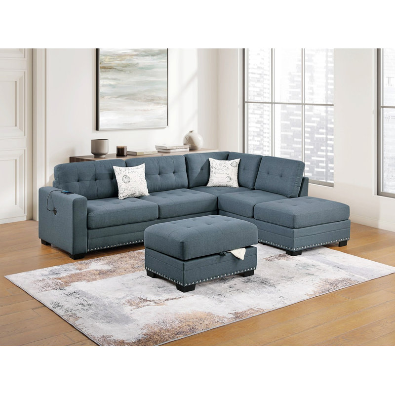 Canapé modulaire en L avec repose-pieds et canapé rembourré Living Room, Gris foncé