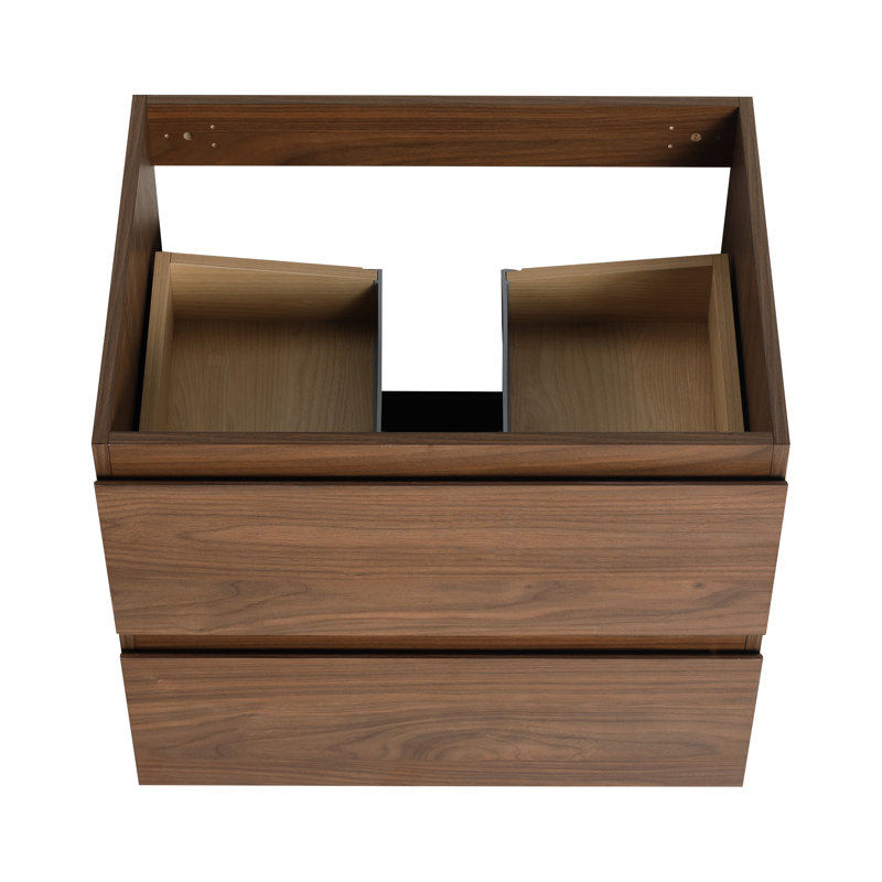 Meuble-lavabo de 24 po de style moderne, design flottant, tiroir à fermeture en douceur, contreplaqué, idéal pour le rangement chêne brun, 45 poignées biseautées, glissières de tiroir à extension lisse aux 2/3, facile à nettoyer, élégant