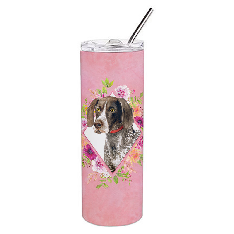 E23BF9F8391D466E9CA4F8DFEBD9A7DB de verre 20 oz à double paroi en acier inoxydable chiot, Braque allemand à poil court, Rose