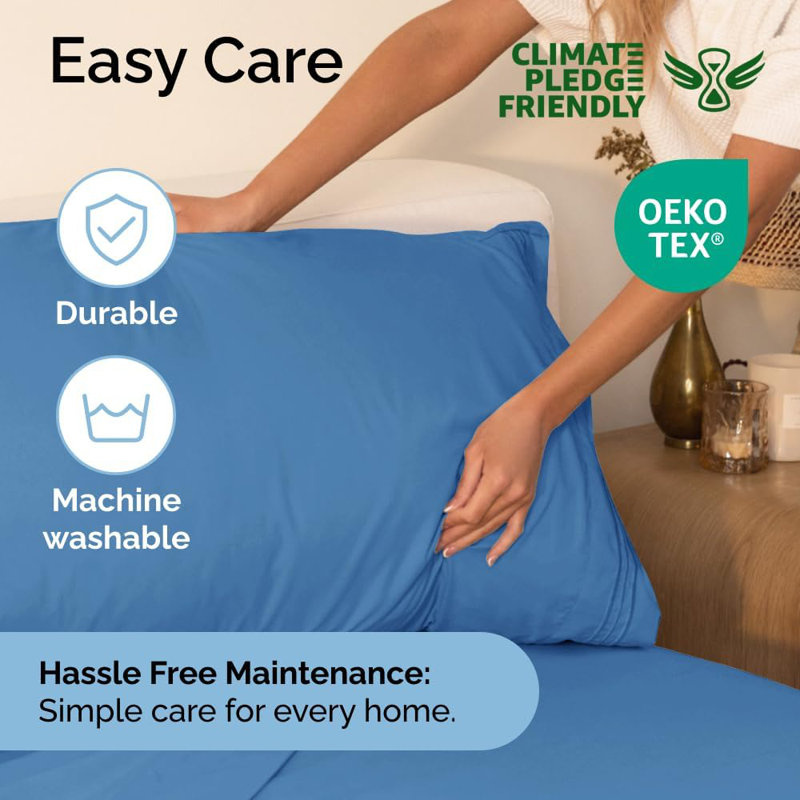 6 Piece Sheet Set, Soft Cooling Bed Sheets, Breathable & Wrinkle Free, Hotel Luxury Bedding, Denim Blue