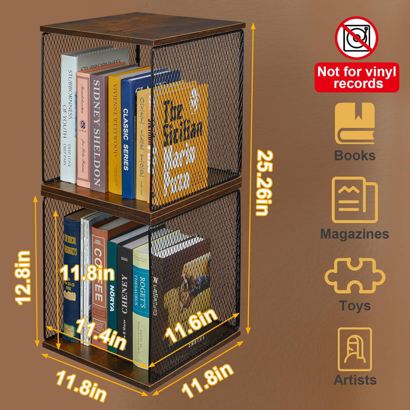 2 Cube Storage Rack Bookshelf DIY Variable Stackable Black Brown Wood