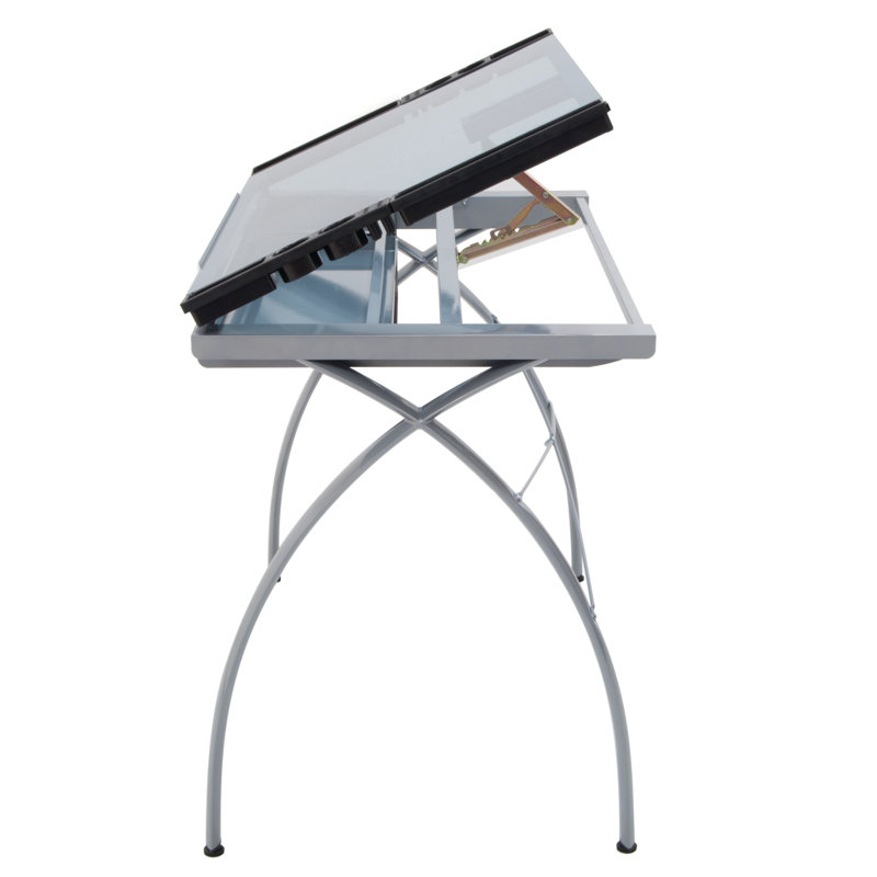 Futura 59'' Black Metal and Clear Glass Drafting Table with Storage