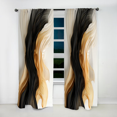 Or et noir Soft Wave Fusion I - rideau Shapes - rideau abstrait en velours occultant - 1 panneaux