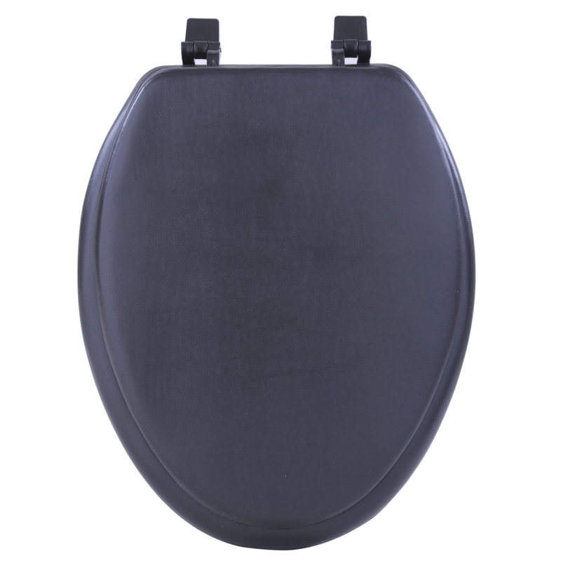 Fantasia Woven Trends Vinyl Toilet Seat for Bathroom with Lid Set, Black, Elongated