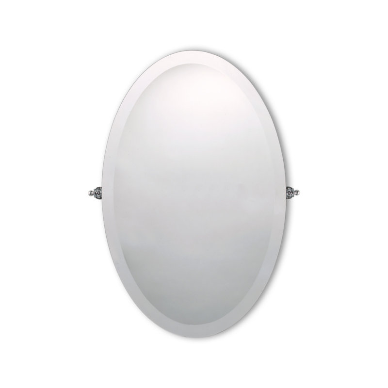 Beauty Oval Metal Beveled Wall Mirror, Chrome