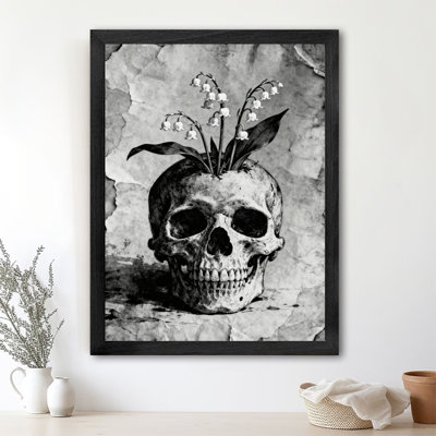 Reproduction d'art rétro de style campanule noir encadré noir sur le crâne