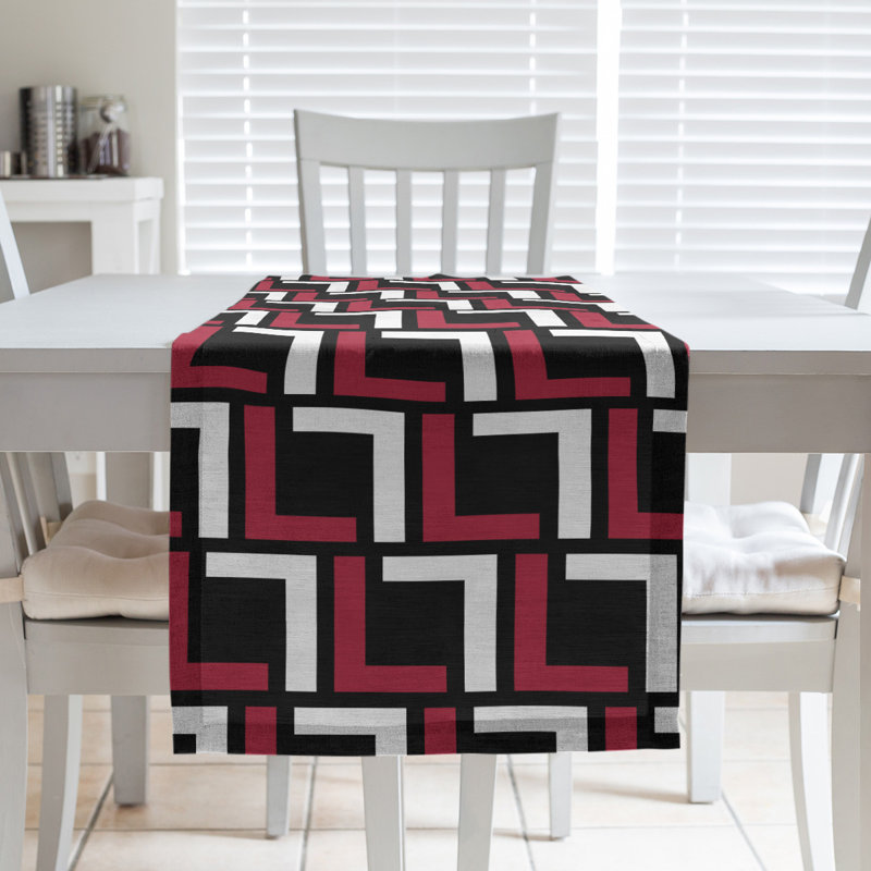 Chemin de table Carolina, 90 po x 16 po, polyester, Rouge / blanc / noir