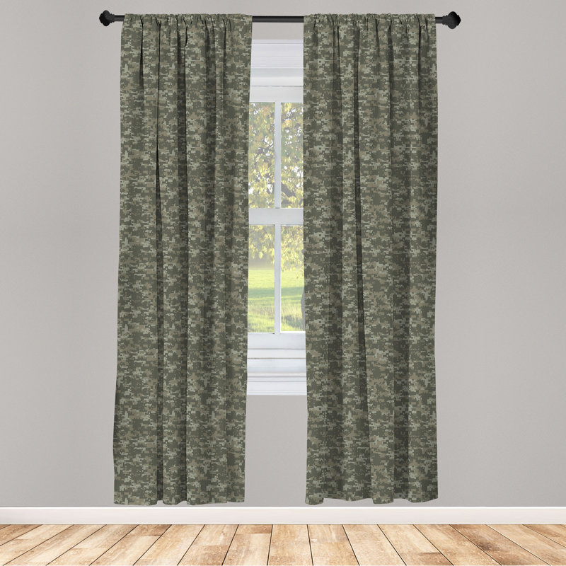 Camouflage Semi-Sheer Rod Pocket Curtain Panels, 28" x 63", Army Green