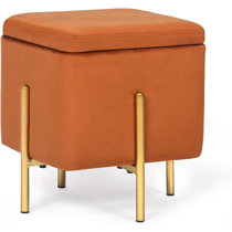 Siany Upholstered Ottoman Mercer41 Body Fabric: Orange Velvet