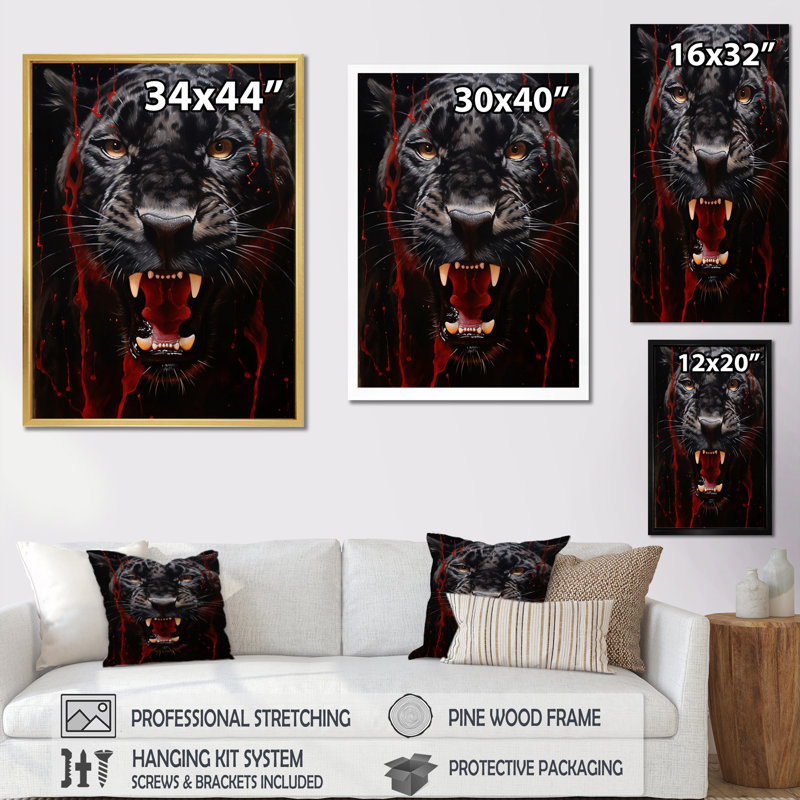 «Black Red Red Panther» sur toile imprimée, Toile tendue, H 20 po x l 12 po x P 1 po