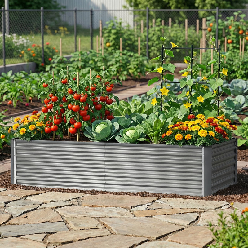 Galvanized Raised Garden Bed, 8X4x2 FT Metal Planter Box With Reinforced Support Bars, For Growing Vegetables, Flowers, Herbs For Backyard, Patio, And Farming
