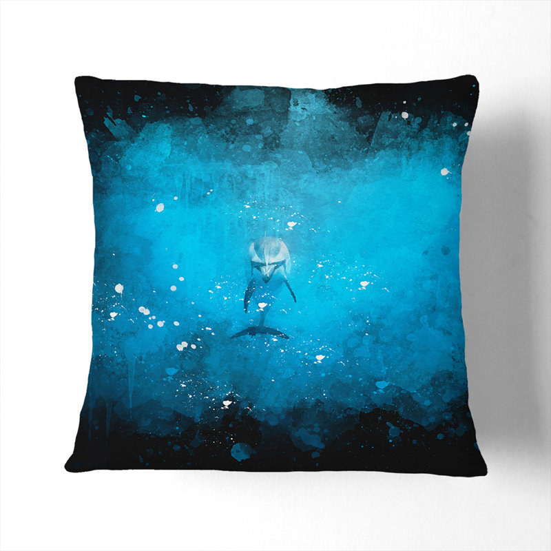 Lone Dolphin Paint Splash Cushion with Filling, 55cm H x 55cm W x 20cm D