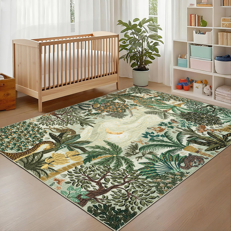 Floral Machine Washable Rugs with Rubber Backing for Living Room Non Slip Stain Resistant Carpet for Bedroom Living Room