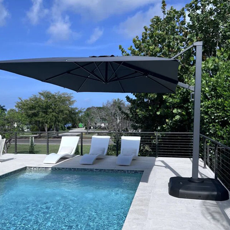 Mcduffy 10' x 13' Rectangular Canilever Umbrella With Base,Gray, Gray, 108" H x 120" W x 156" D