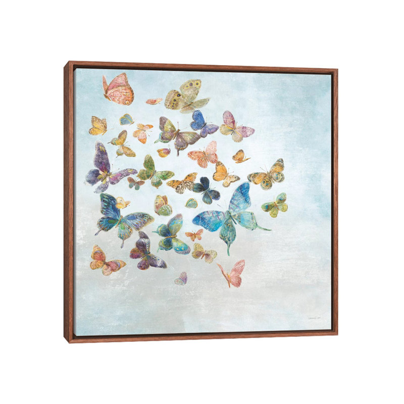 «Beautiful Butterflies Light» par Danhui Nai - reproduction d'art, Toile avec cadre en bois brun classique, Pas de tapis