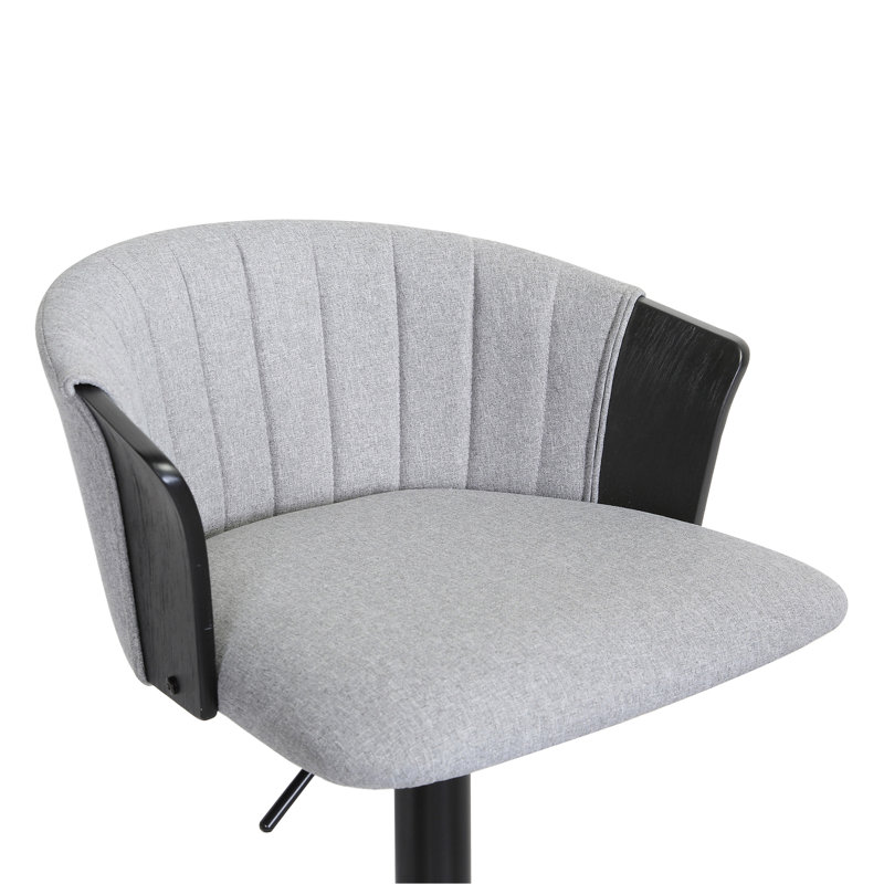 Tabouret de bar réglable en bois noir en tissu gris clair avec métal noir, Gris clair