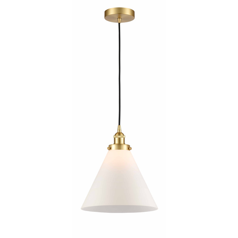 Mini-luminaire suspendu 1 lumière Cone, Blanc, H 14,75 po x l 12 po x P 12 po, Or satiné