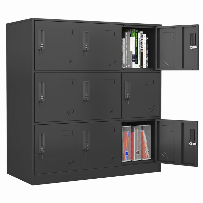9 Doors Metal Storage Cabinet With Card Slot, Organizer,shoes And Bags Steel Locker For Office, Home, Bank, School, Gym
