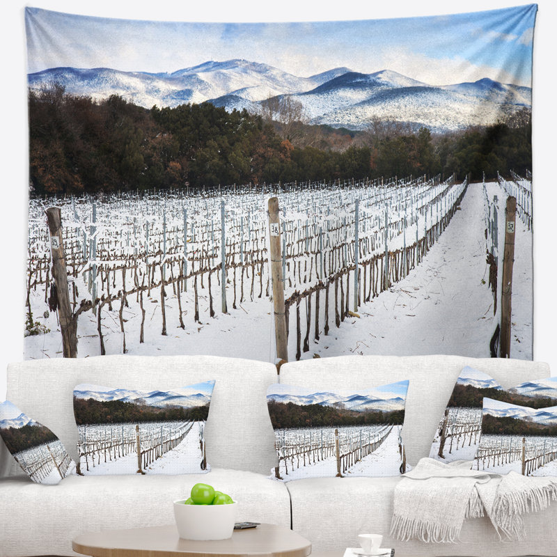 Paysage, neige recouverte de vignes, tapisserie, Italie, H 32 po x l 39 po