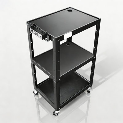3-Tier Utility Cart With Wheels, Rolling Computer AV Cart With Power Strip, Power Outlets And USB Ports