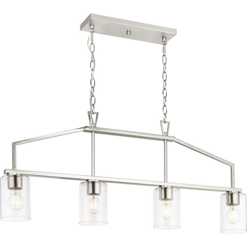 Goodwin Brushed Nickel 4-Light Linear Island Chandelier with Clear Glass Shades