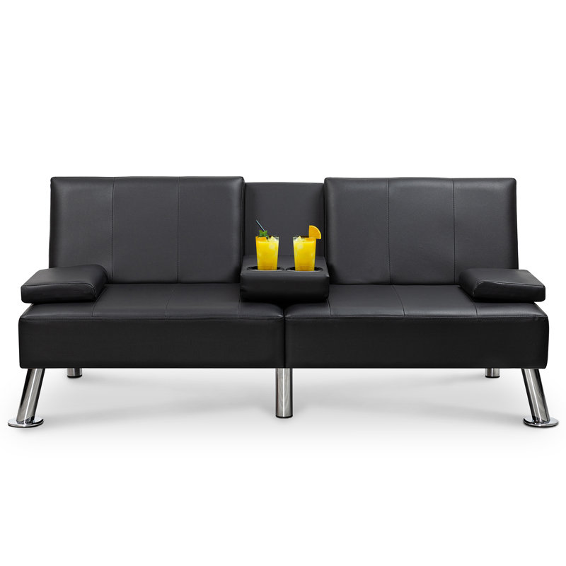 Modern Convertible Futon, Adjustable Folding Sofa Bed, Black Faux Leather