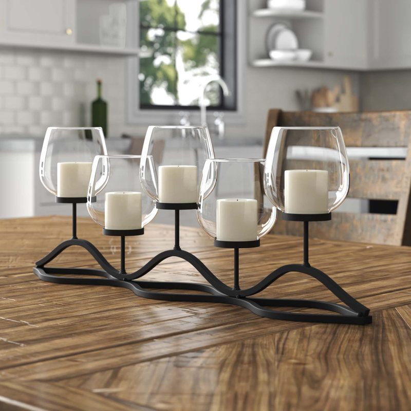 Bougeoir en fer et verre ondulé