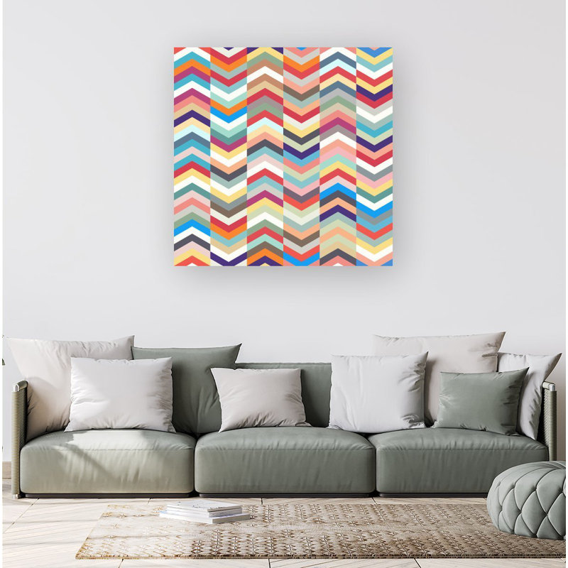Geometric Multi Coloured Chevron Pattern - Wrapped Canvas Print