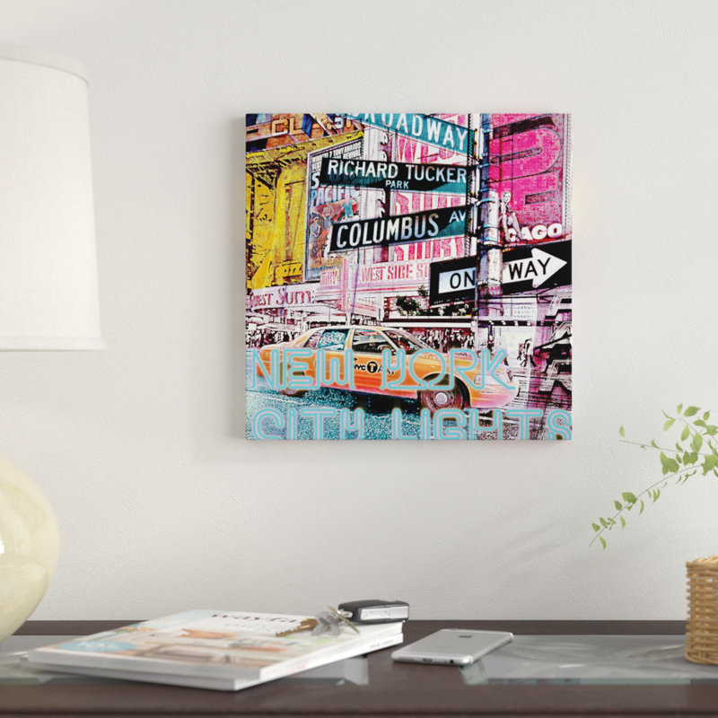New York City Lights by Luz Graphics - Print, Black Framed Fine Art Paper, White, 16" H x 16" W x 1" D