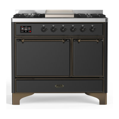 Cuisinière à carburant double de 40 po avec 6 brûleurs scellés et plaque chauffante Majestic III Series en graphite mat (gaz naturel, garniture brunie)