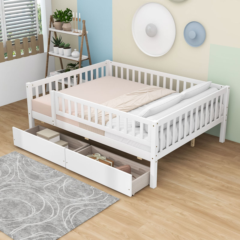 Wooden Daybed with Underbed Storage Drawers, White, Full / Double