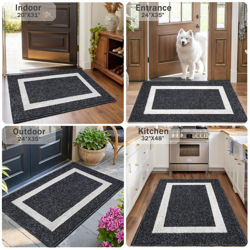 Tapis d'entrée antidérapant en caoutchouc pour l'intérieur et l'extérieur, Noir, L 32 po x L 48 po