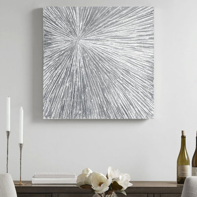 Décoration murale moderne en métal argenté moderne - 30 x 30 po en résine peinte à la main à motif abstrait texturé pour l'intérieur seulement 30 po x 30 po