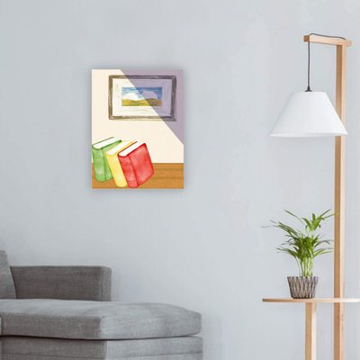 Art mural sur toile beige, livres superposés, 24 po x 18 po, décoration pour salon, chambre à coucher