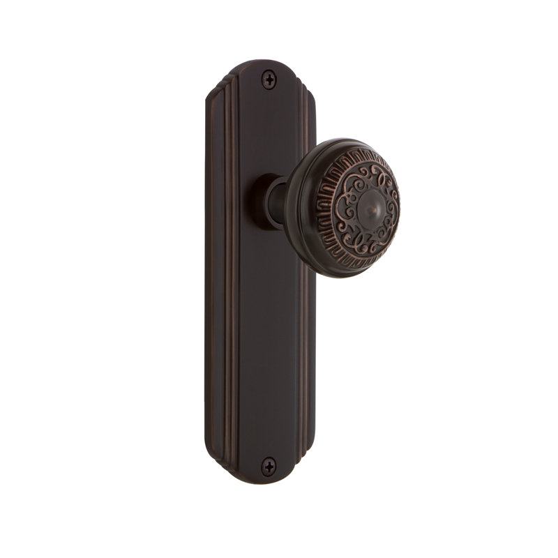 Bouton de porte pour mortaise intérieure avec plaque longue décorative, 2 1/4, Bronze intemporel