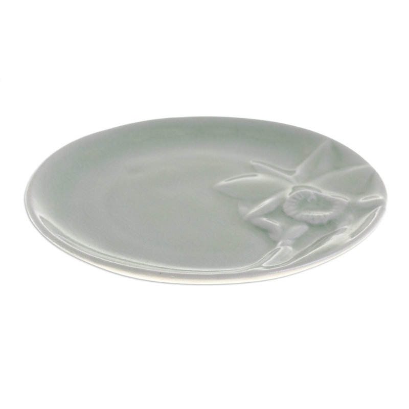Red Barrel Studio® Handmade Lanna Orchid Celadon Ceramic Dessert Plate