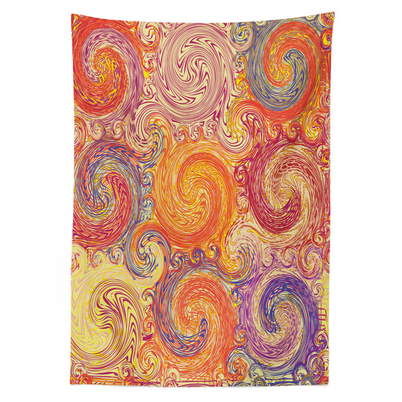 Grunge Tablecloth, Grunge Swirl Patterns Brush Style Waterpool Waves Nested Colors Boho Marbling Art, Rectangular Table Cover For Dining Room Kitchen Decor, 52" X 70", Multicolor