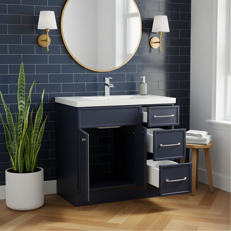 Ensemble de meuble-lavabo simple Manhattan, Chrome chrome, Bleu, 36"