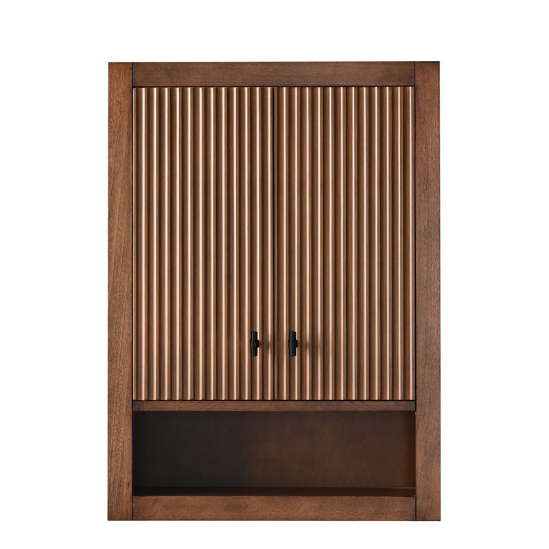 Armoire de rangement de salle de bain murale 24 po avec 2 portes, tablette réglable et tablette ouverte, Noyer, Noir mat