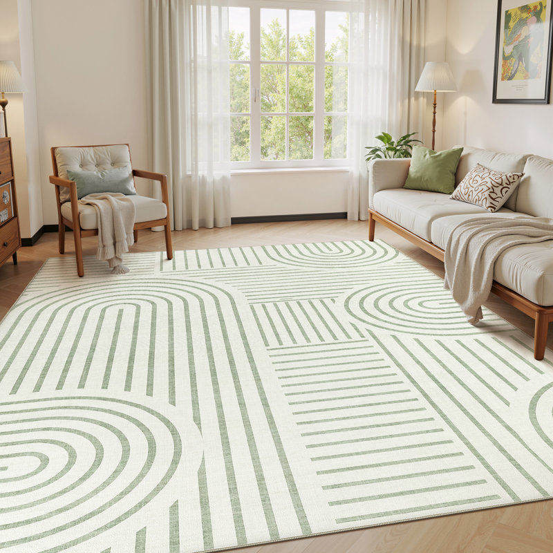 Washable Area Rug Rainbow Striped Non Slip Carpet  for Nursery Baby Room Bedroom , Rectangle 6' x 9', Green