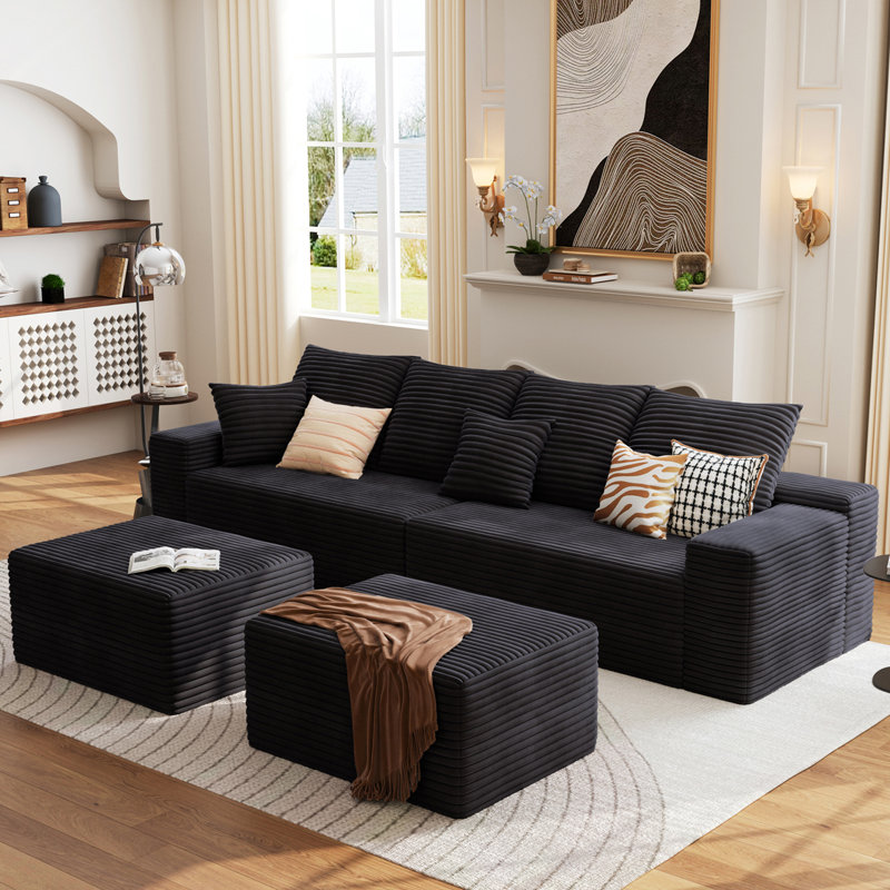 Canapé modulaire Boneless, Velours côtelé noir