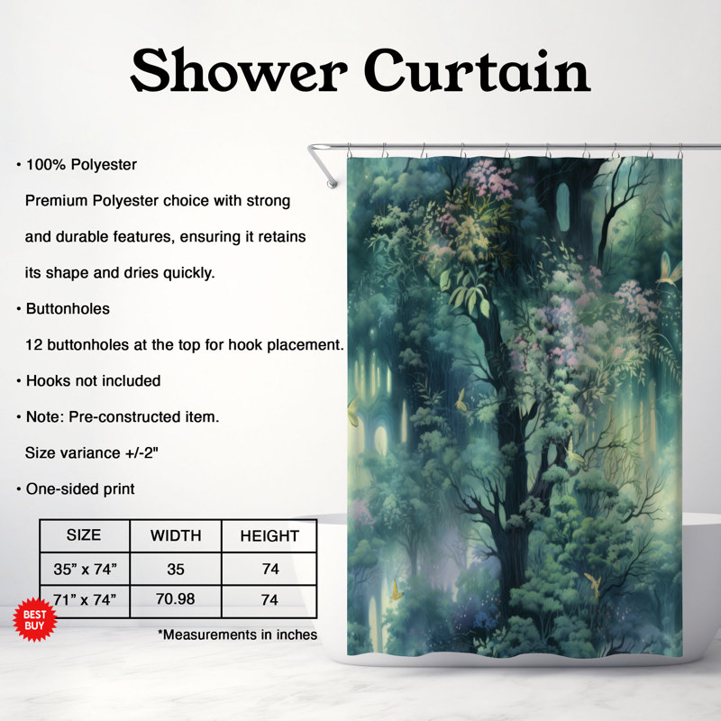Rideau de douche Forest Charm, H 74 po x l 71 po