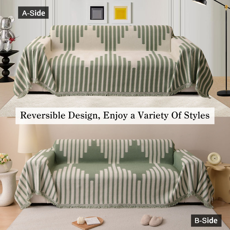 Chenille Sofa Slipcover, Green Chenille, 118" W x 71" D