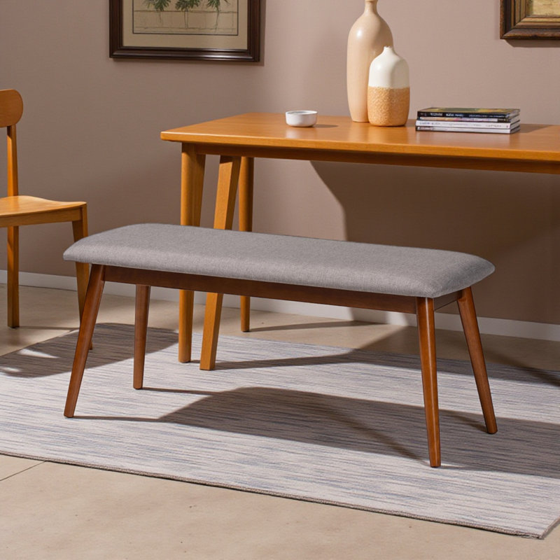 Erithon Dining Bench in Light Grey with Medium Brown Finishing, 17.41" H X 40.67" W X 15.07" D, Light Gray
