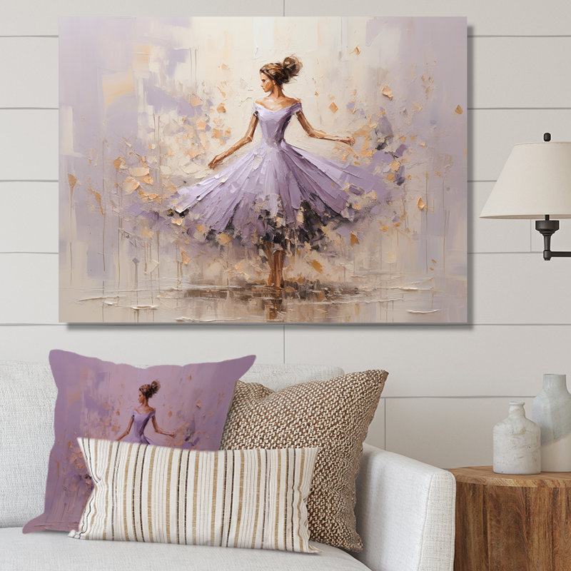 «Minimalisme mauve doré ballerine I», impression sur toile de ballet, Toile tendue, H 30 po x l 40 po x P 1,5 po