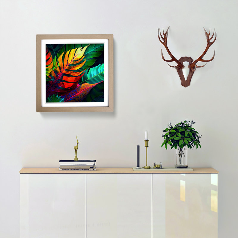 Tropical Leaf Abstract Expressionism No.1 - Framed Print, Oak